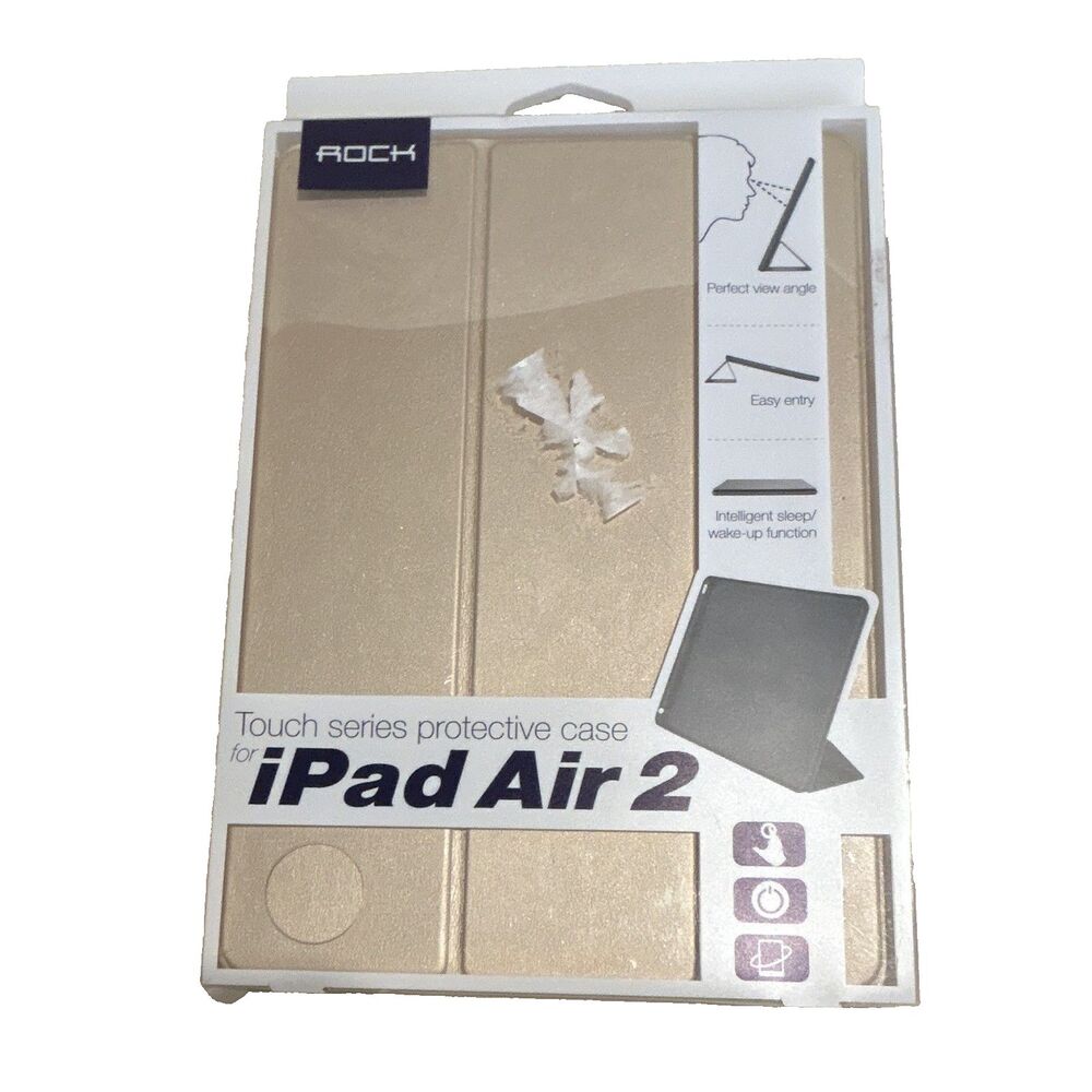 ROCK Magnetic Folding Folio Sleep/Wake Case for Apple iPad Air 2 9.7 Gold NIB